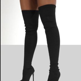 Winter Paisley Women Boots Fashion Paisley Pointy Toe Punk High Thin Heels Sock Boots Over The Knee Boots Autumn Botas De Mujer (Color: Black, size: 42.0)