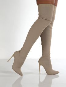 Winter Paisley Women Boots Fashion Paisley Pointy Toe Punk High Thin Heels Sock Boots Over The Knee Boots Autumn Botas De Mujer (Color: Beige, size: 40.0)